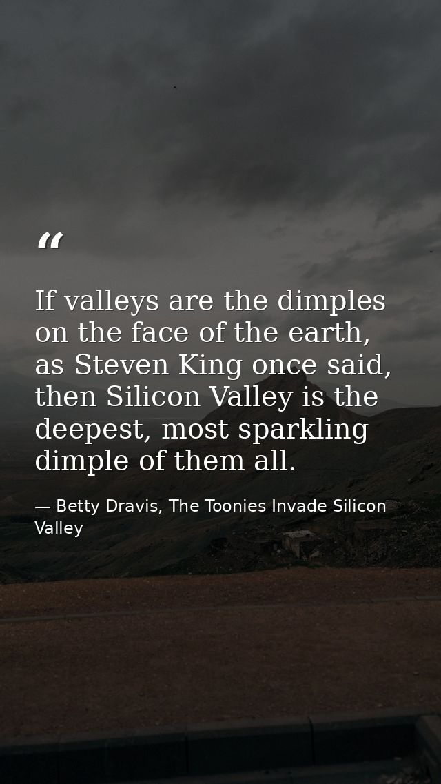 If valleys are the dimples on the face of the earth, as Steven King once said, then Silicon Valley is the deepest, most  — Betty Dravis, The Toonies Invade Silicon Valley