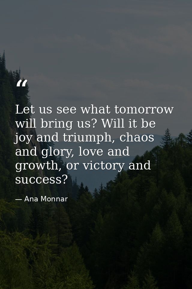 Let us see what tomorrow will bring us? Will it be joy and triumph, chaos and glory, love and growth, or victory and suc — Ana Monnar