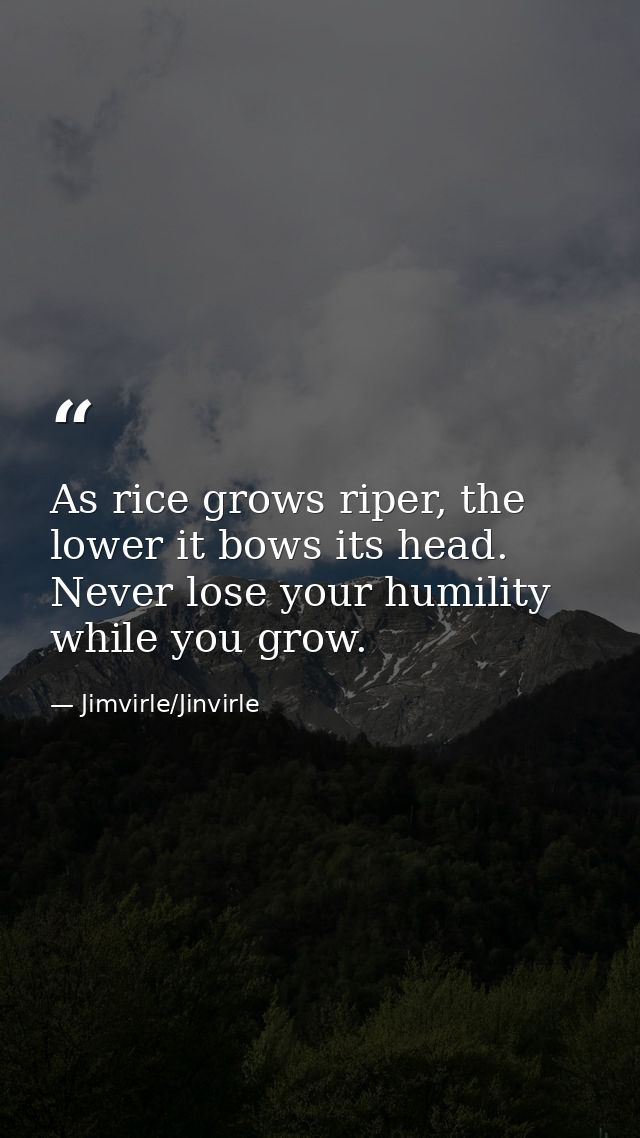 As rice grows riper, the lower it bows its head. Never lose your humility while you grow. — Jimvirle/Jinvirle