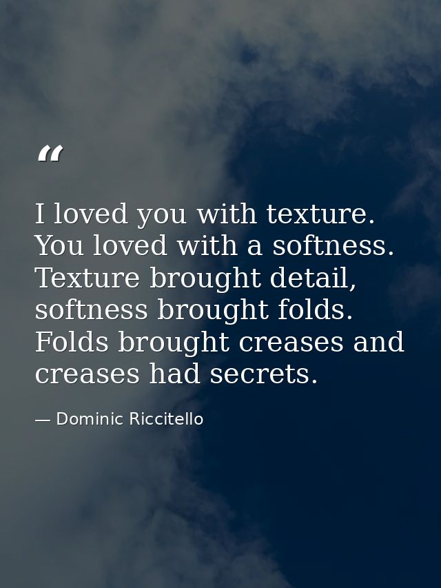 I loved you with texture. You loved with a softness. Texture brought detail, softness brought folds. Folds brought creas — Dominic Riccitello