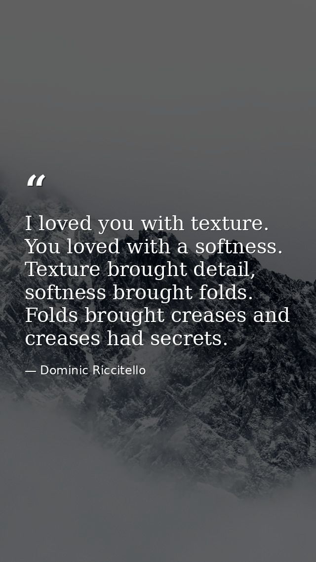 I loved you with texture. You loved with a softness. Texture brought detail, softness brought folds. Folds brought creas — Dominic Riccitello