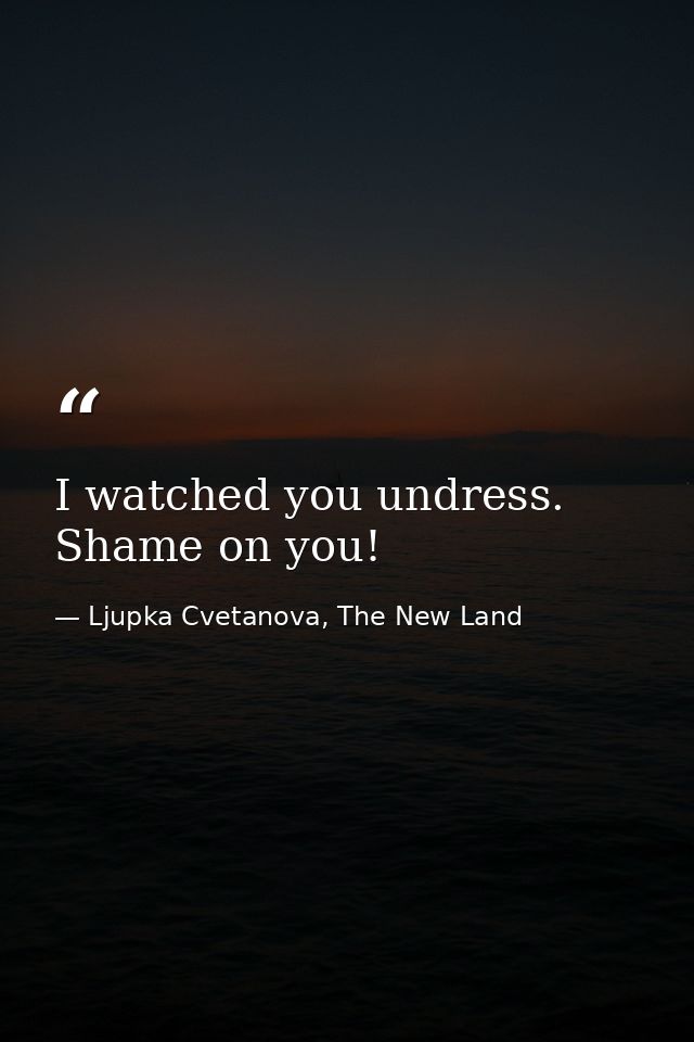 I watched you undress. Shame on you! — Ljupka Cvetanova, The New Land