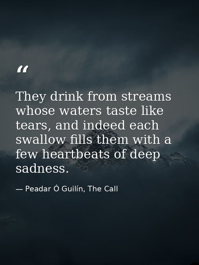 They drink from streams whose waters taste like tears, and indeed each swallow fills them with a few heartbeats of deep  — Peadar Ó Guilín, The Call