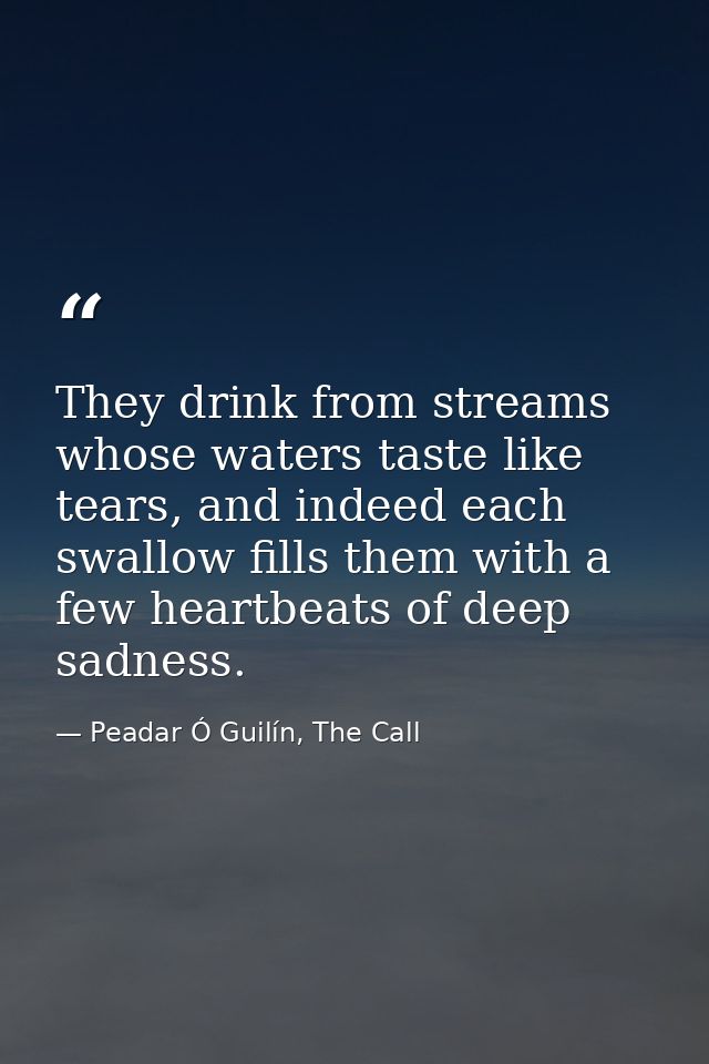 They drink from streams whose waters taste like tears, and indeed each swallow fills them with a few heartbeats of deep  — Peadar Ó Guilín, The Call
