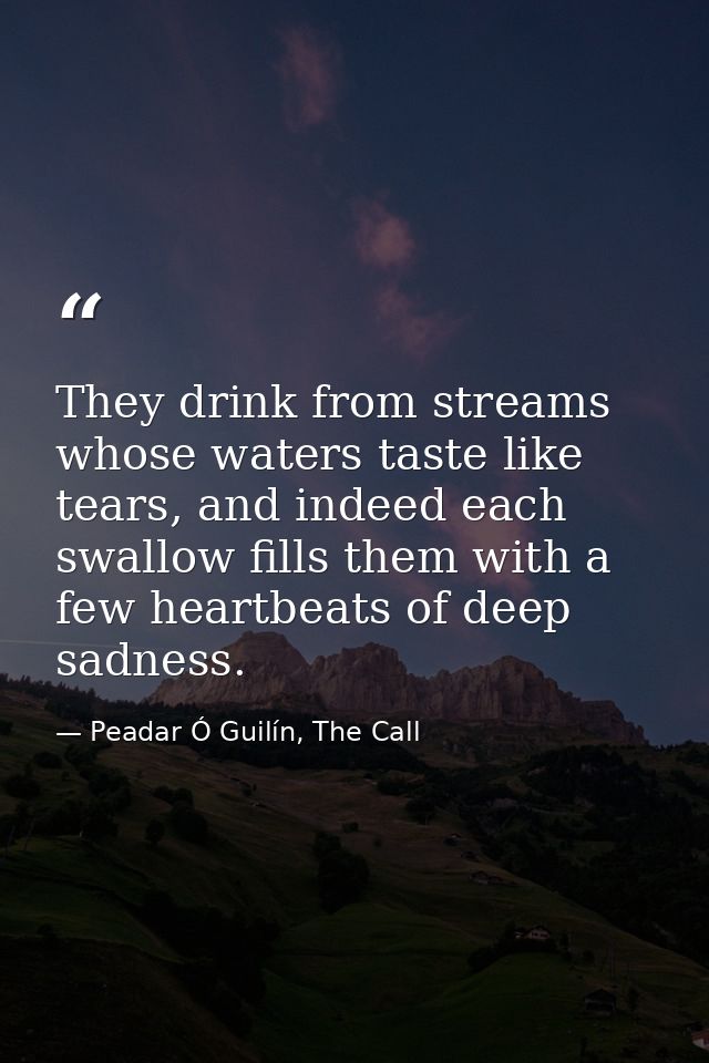 They drink from streams whose waters taste like tears, and indeed each swallow fills them with a few heartbeats of deep  — Peadar Ó Guilín, The Call