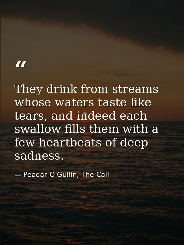 They drink from streams whose waters taste like tears, and indeed each swallow fills them with a few heartbeats of deep  — Peadar Ó Guilín, The Call