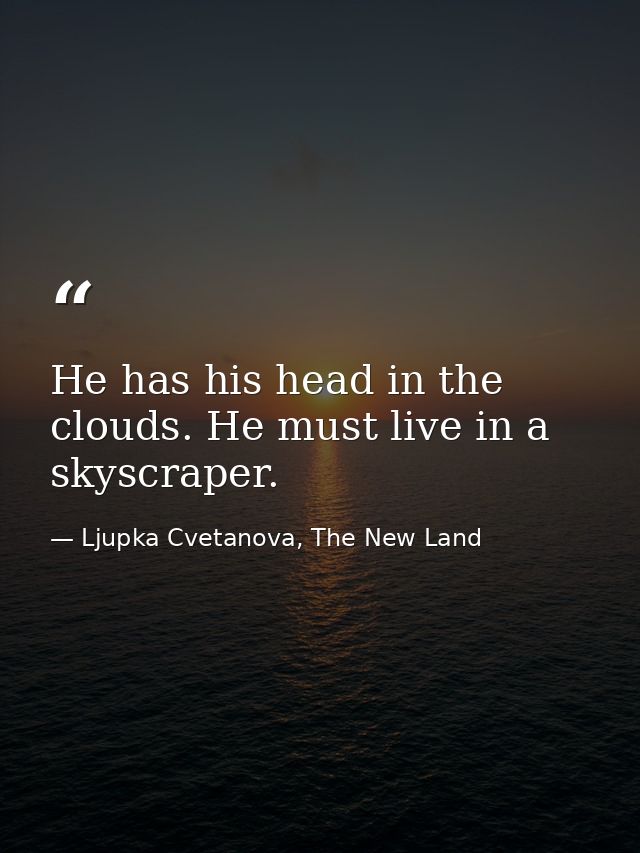 He has his head in the clouds. He must live in a skyscraper. — Ljupka Cvetanova, The New Land