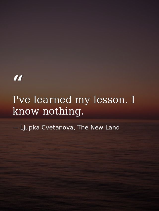 I've learned my lesson. I know nothing. — Ljupka Cvetanova, The New Land