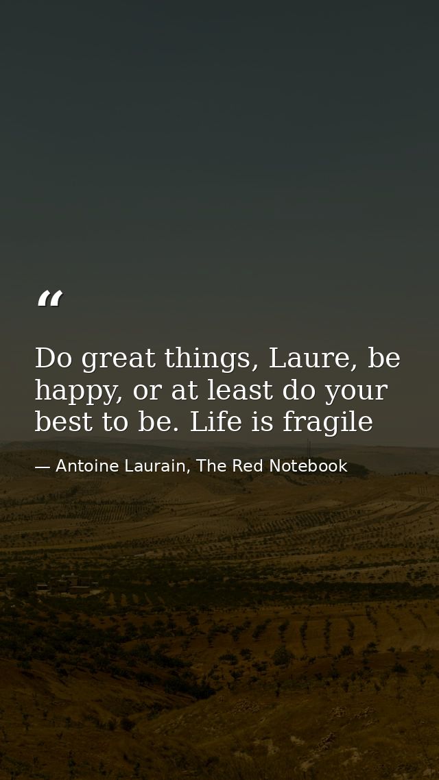 Do great things, Laure, be happy, or at least do your best to be. Life is fragile — Antoine Laurain, The Red Notebook