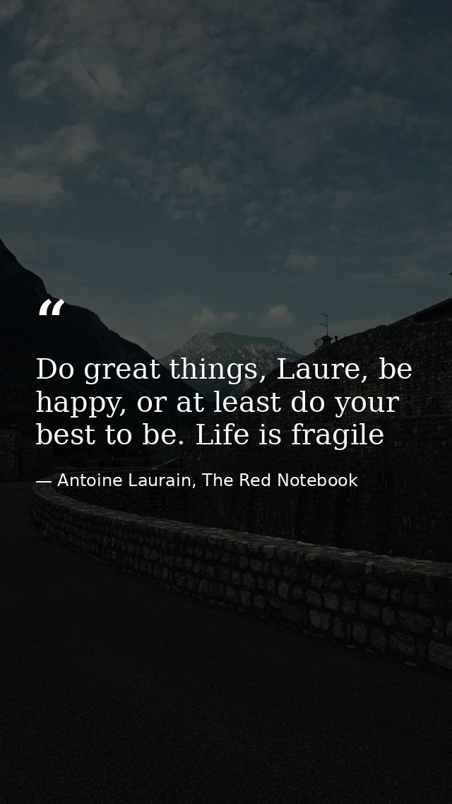 Do great things, Laure, be happy, or at least do your best to be. Life is fragile — Antoine Laurain, The Red Notebook