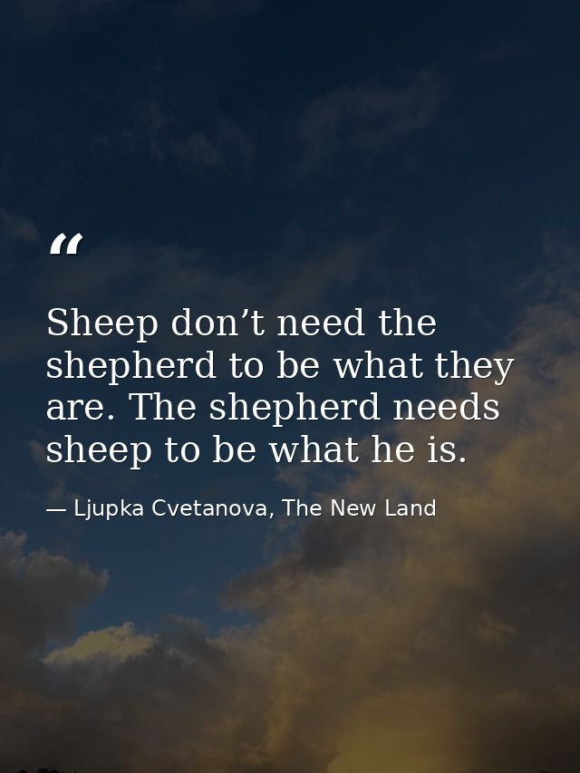 Sheep don’t need the shepherd to be what they are. The shepherd needs sheep to be what he is. — Ljupka Cvetanova, The New Land