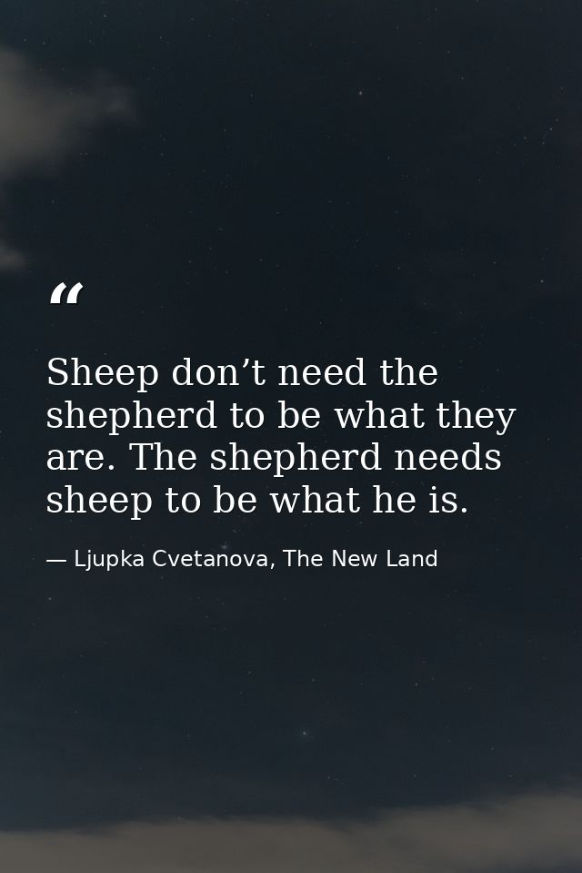 Sheep don’t need the shepherd to be what they are. The shepherd needs sheep to be what he is. — Ljupka Cvetanova, The New Land