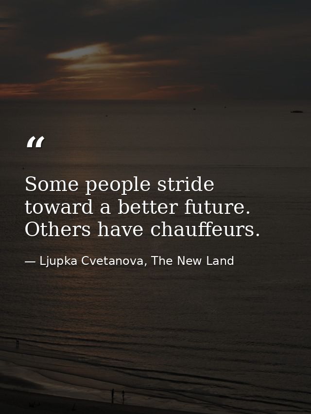 Some people stride toward a better future. Others have chauffeurs. — Ljupka Cvetanova, The New Land