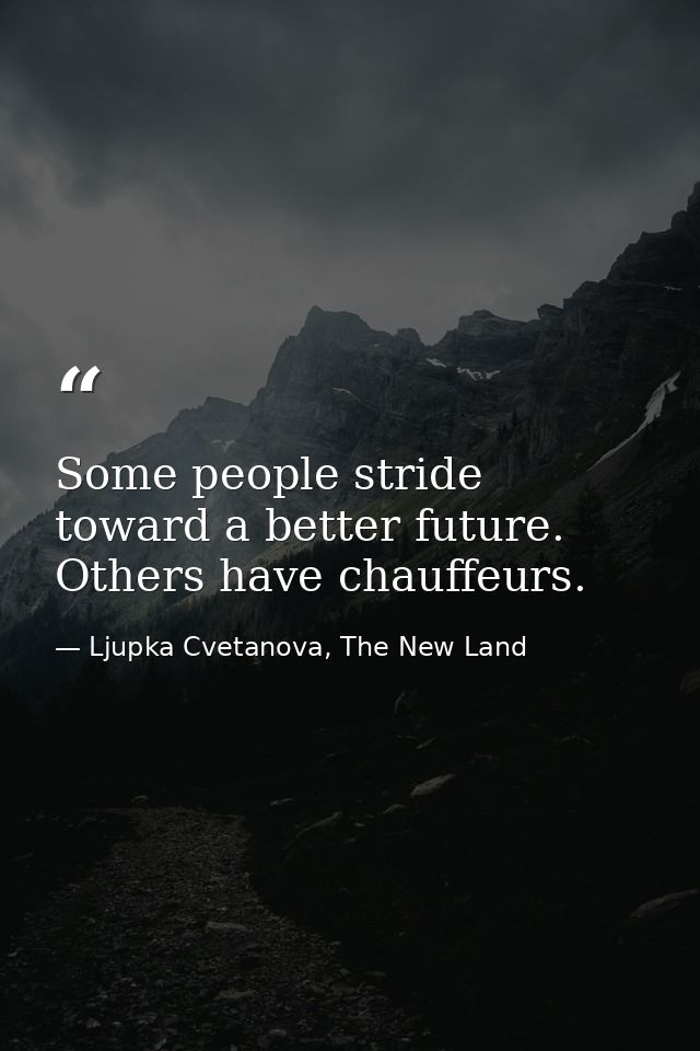 Some people stride toward a better future. Others have chauffeurs. — Ljupka Cvetanova, The New Land