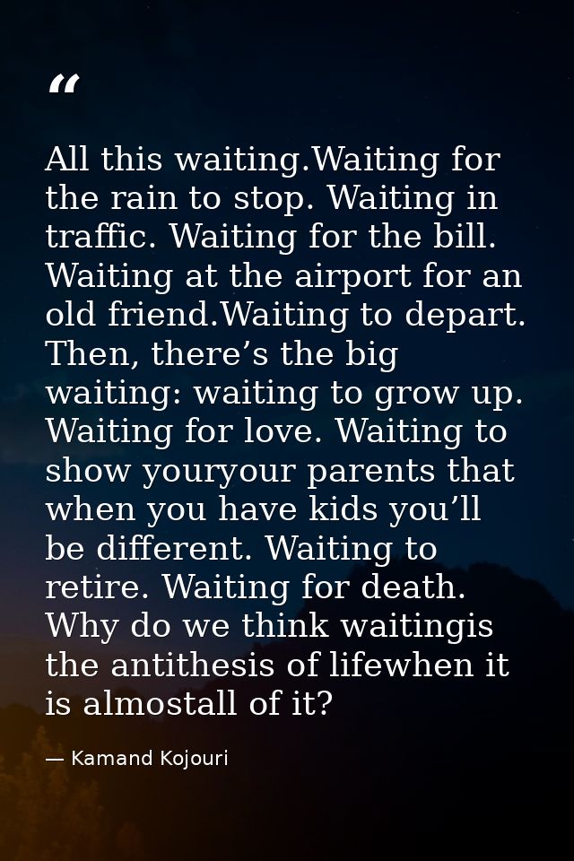 All this waiting.Waiting for the rain to stop. Waiting in traffic. Waiting for the bill. Waiting at the airport for an o — Kamand Kojouri
