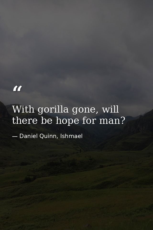 With gorilla gone, will there be hope for man? — Daniel Quinn, Ishmael