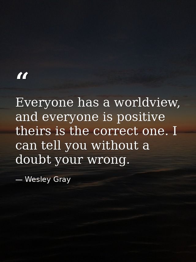 Everyone has a worldview, and everyone is positive theirs is the correct one. I can tell you without a doubt your wrong. — Wesley Gray