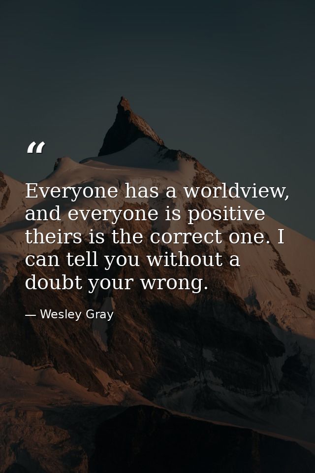 Everyone has a worldview, and everyone is positive theirs is the correct one. I can tell you without a doubt your wrong. — Wesley Gray