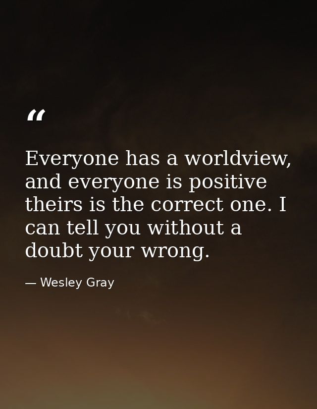 Everyone has a worldview, and everyone is positive theirs is the correct one. I can tell you without a doubt your wrong. — Wesley Gray