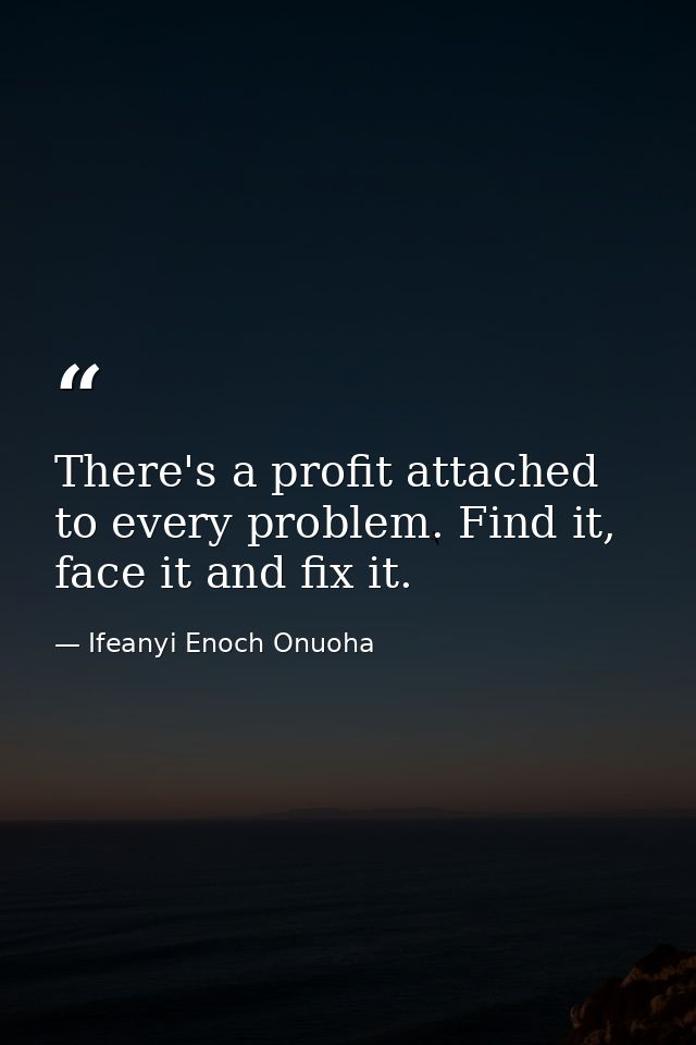 There's a profit attached to every problem. Find it, face it and fix it. — Ifeanyi Enoch Onuoha