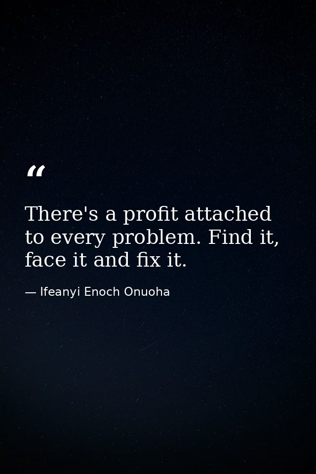 There's a profit attached to every problem. Find it, face it and fix it. — Ifeanyi Enoch Onuoha