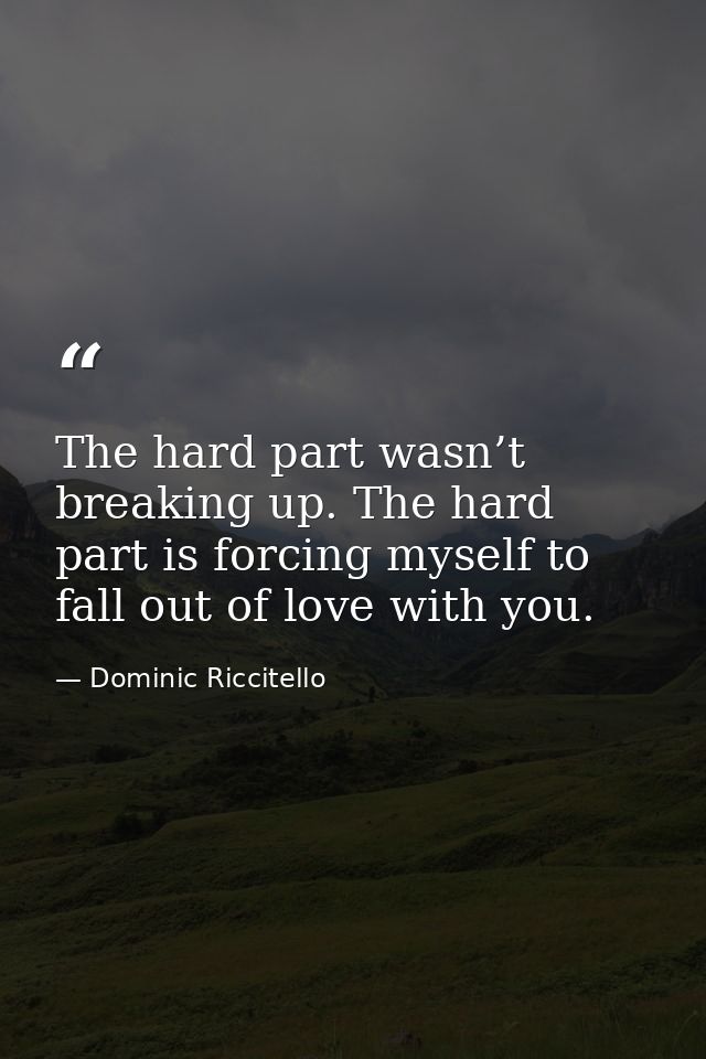 The hard part wasn’t breaking up. The hard part is forcing myself to fall out of love with you. — Dominic Riccitello