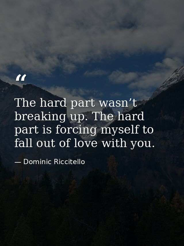 The hard part wasn’t breaking up. The hard part is forcing myself to fall out of love with you. — Dominic Riccitello