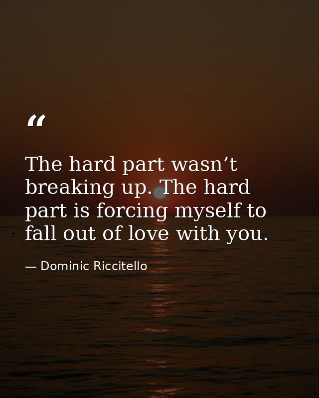 The hard part wasn’t breaking up. The hard part is forcing myself to fall out of love with you. — Dominic Riccitello