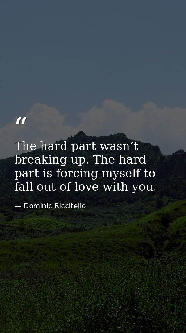 The hard part wasn’t breaking up. The hard part is forcing myself to fall out of love with you. — Dominic Riccitello