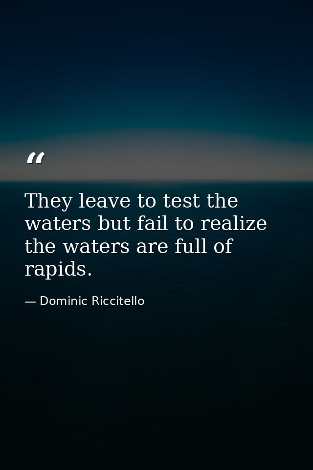 They leave to test the waters but fail to realize the waters are full of rapids. — Dominic Riccitello