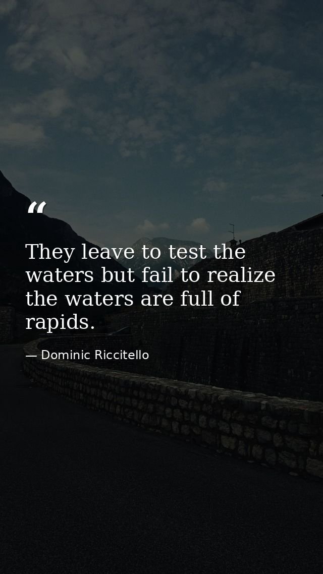 They leave to test the waters but fail to realize the waters are full of rapids. — Dominic Riccitello