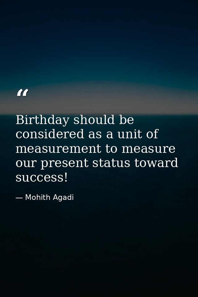 Birthday should be considered as a unit of measurement to measure our present status toward success! — Mohith Agadi