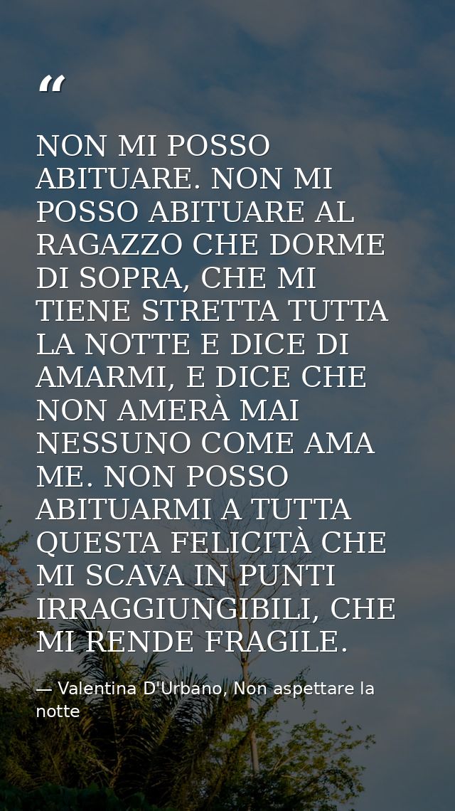 NON MI POSSO ABITUARE. NON MI POSSO ABITUARE AL RAGAZZO CHE DORME DI SOPRA, CHE MI TIENE STRETTA TUTTA LA NOTTE E DICE D — Valentina D'Urbano, Non aspettare la notte