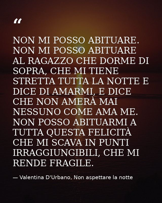 NON MI POSSO ABITUARE. NON MI POSSO ABITUARE AL RAGAZZO CHE DORME DI SOPRA, CHE MI TIENE STRETTA TUTTA LA NOTTE E DICE D — Valentina D'Urbano, Non aspettare la notte