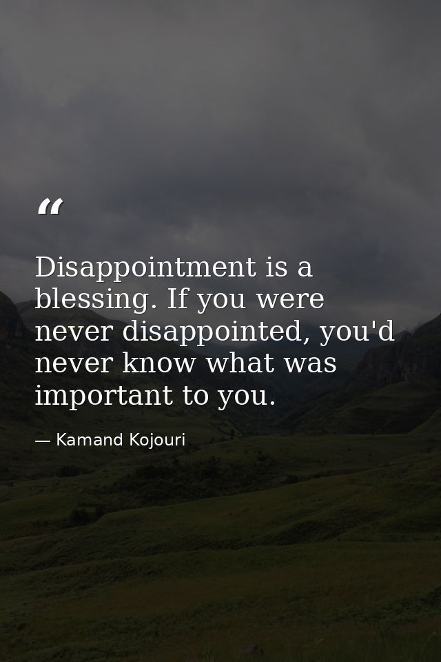Disappointment is a blessing. If you were never disappointed, you'd never know what was important to you. — Kamand Kojouri