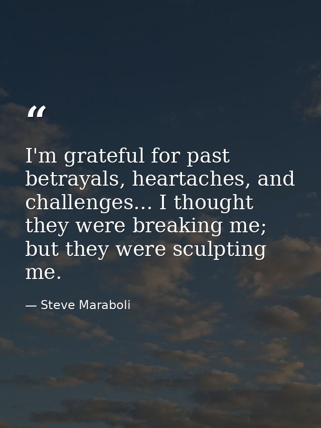 I'm grateful for past betrayals, heartaches, and challenges... I thought they were breaking me; but they were sculpting  — Steve Maraboli