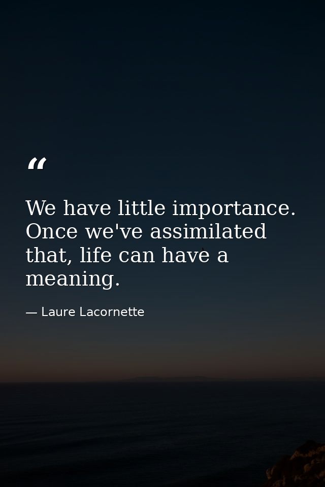 We have little importance. Once we've assimilated that, life can have a meaning. — Laure Lacornette