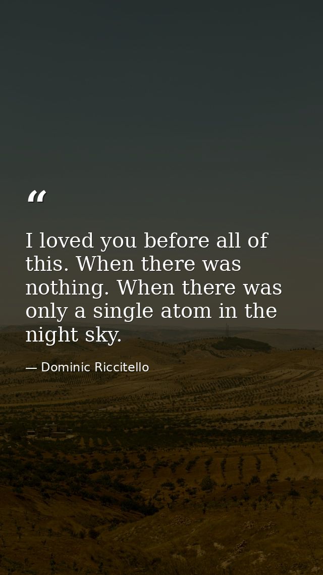 I loved you before all of this. When there was nothing. When there was only a single atom in the night sky. — Dominic Riccitello