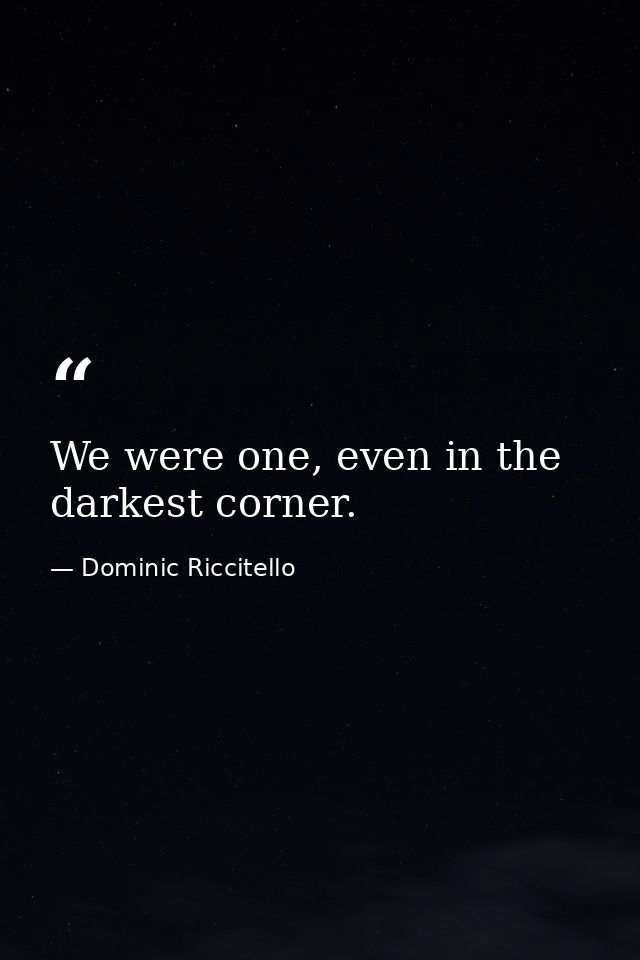 We were one, even in the darkest corner. — Dominic Riccitello