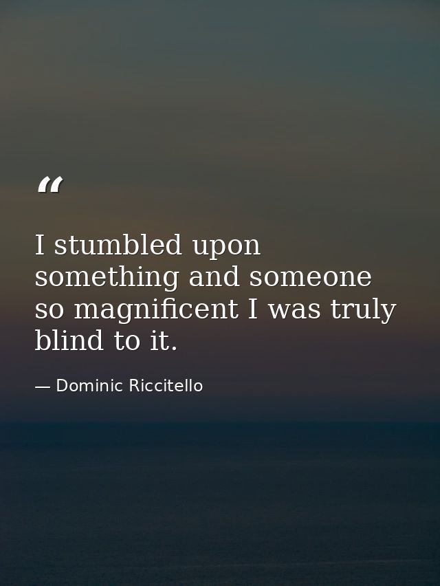 I stumbled upon something and someone so magnificent I was truly blind to it. — Dominic Riccitello