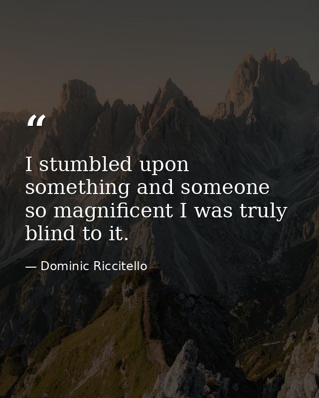 I stumbled upon something and someone so magnificent I was truly blind to it. — Dominic Riccitello