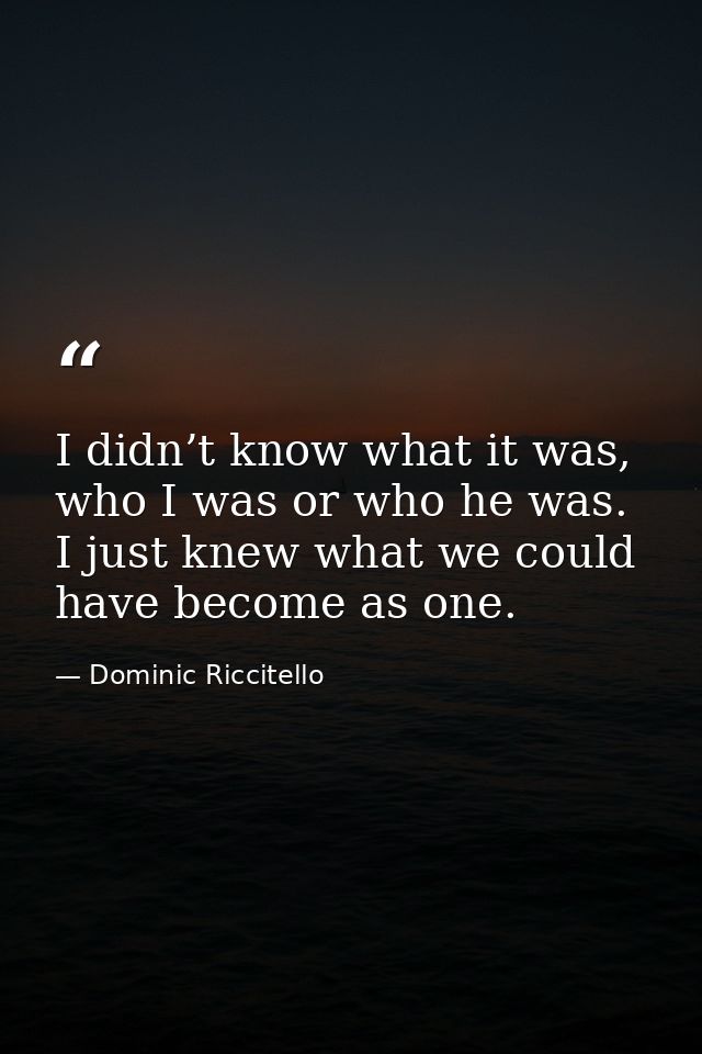 I didn’t know what it was, who I was or who he was. I just knew what we could have become as one. — Dominic Riccitello