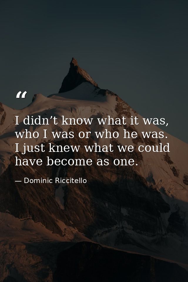 I didn’t know what it was, who I was or who he was. I just knew what we could have become as one. — Dominic Riccitello