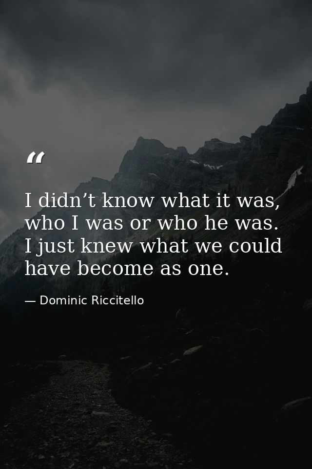 I didn’t know what it was, who I was or who he was. I just knew what we could have become as one. — Dominic Riccitello