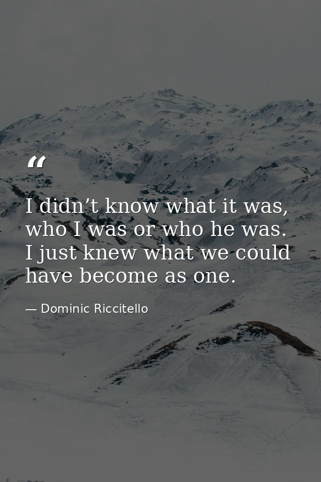 I didn’t know what it was, who I was or who he was. I just knew what we could have become as one. — Dominic Riccitello