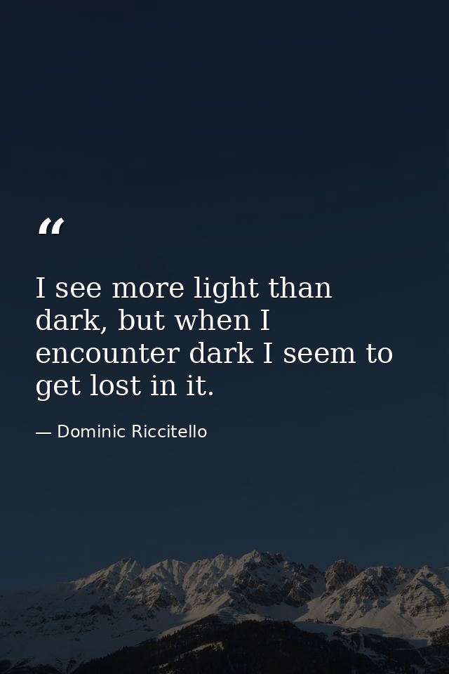 I see more light than dark, but when I encounter dark I seem to get lost in it. — Dominic Riccitello
