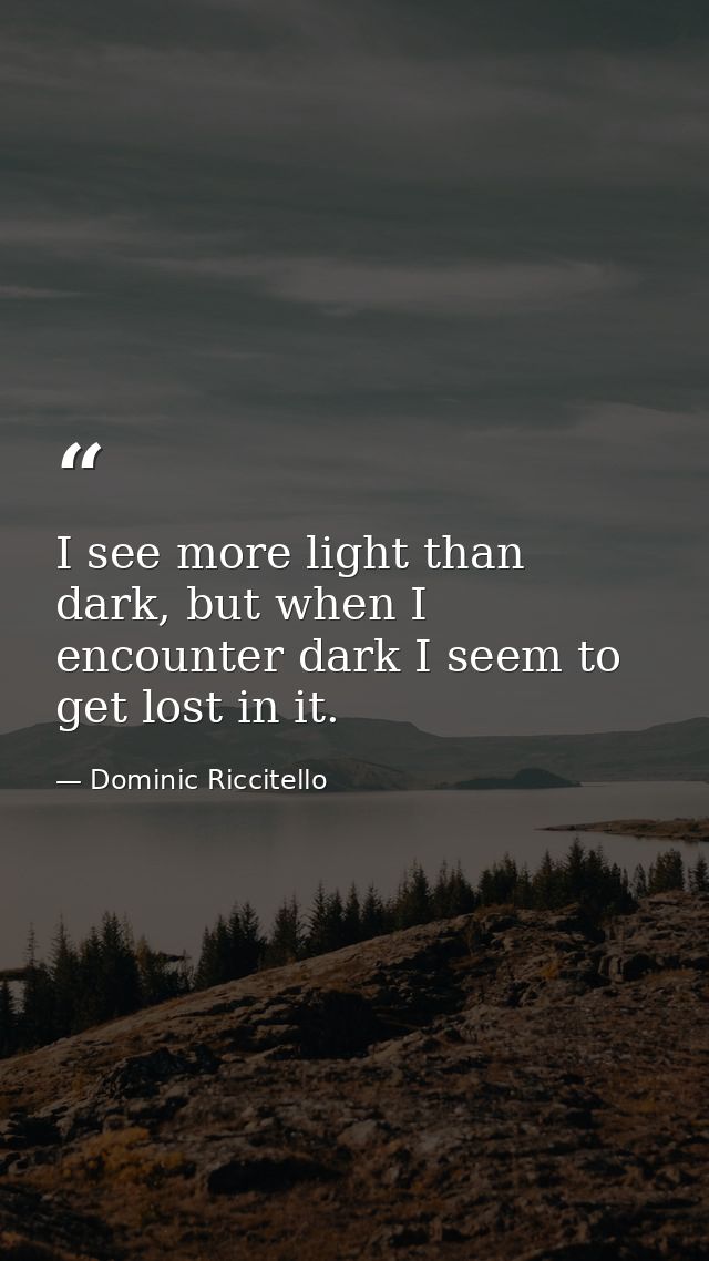 I see more light than dark, but when I encounter dark I seem to get lost in it. — Dominic Riccitello