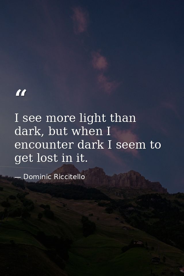 I see more light than dark, but when I encounter dark I seem to get lost in it. — Dominic Riccitello