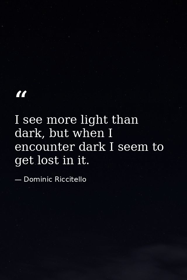 I see more light than dark, but when I encounter dark I seem to get lost in it. — Dominic Riccitello