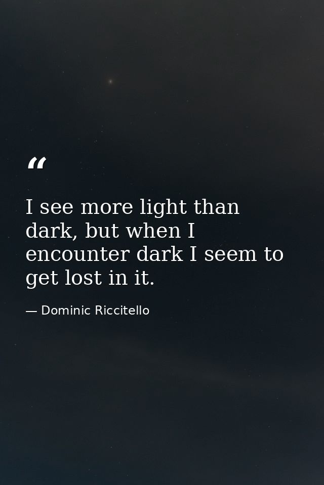 I see more light than dark, but when I encounter dark I seem to get lost in it. — Dominic Riccitello